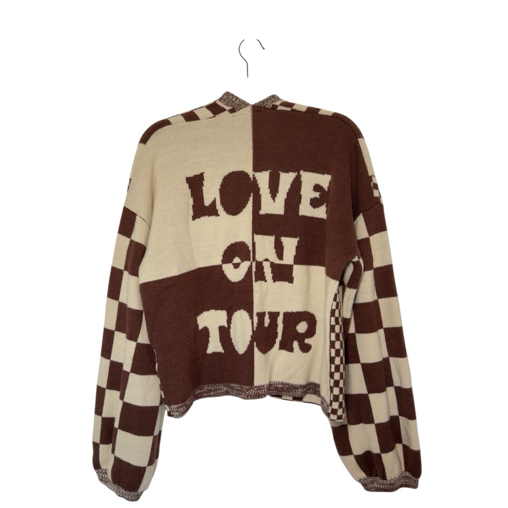 Harry’s Hidden Angels Medium Brown Cream Checkered Cardigan Love On Tour Retro - Picture 5 of 12